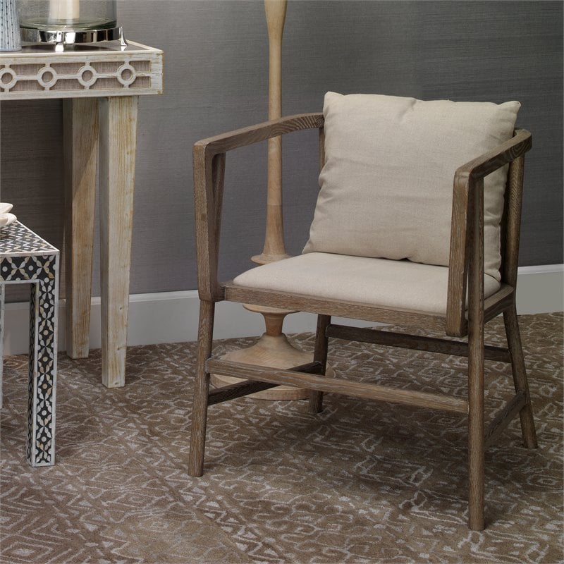 Maklaine Driftwood Coastal Arm Chair With Linen Upholstery in Gray