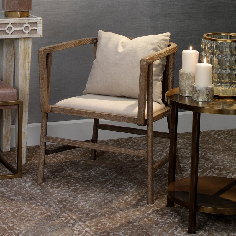 Maklaine Driftwood Coastal Arm Chair With Linen Upholstery in Gray
