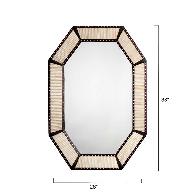 Maklaine Mango Wood and Camel Bone Inlay Octagonal Mirror in White