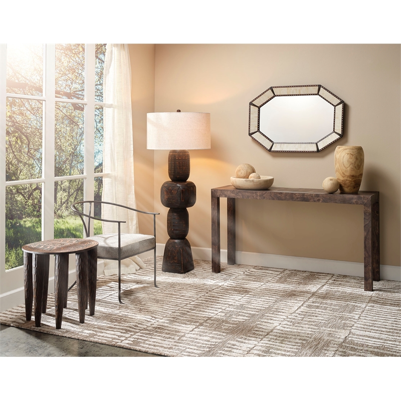 Maklaine Mango Wood and Camel Bone Inlay Octagonal Mirror in White