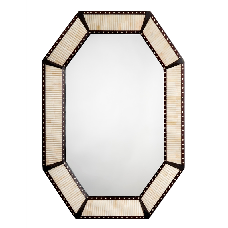 Maklaine Mango Wood and Camel Bone Inlay Octagonal Mirror in White