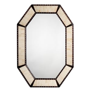 Maklaine Mango Wood and Camel Bone Inlay Octagonal Mirror in White