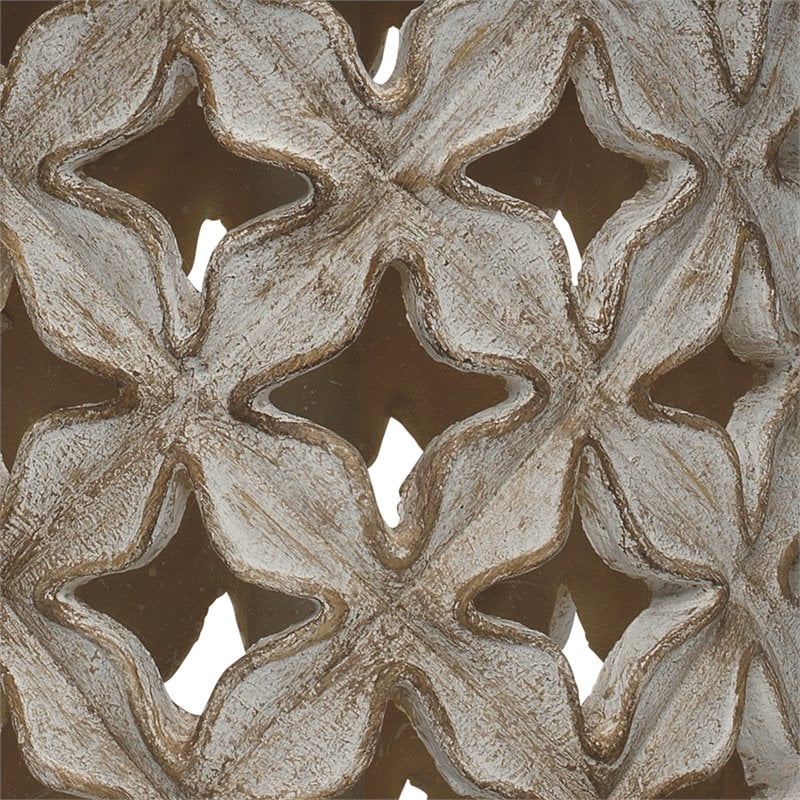 Maklaine Carved Lattice Resin Table Lamp With Linen Shade in White Washed