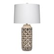 Maklaine Carved Lattice Resin Table Lamp With Linen Shade in White Washed