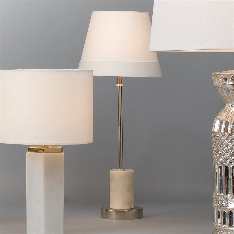Maklaine Marble and Nickel Stick Table Lamp With Linen Shade in White