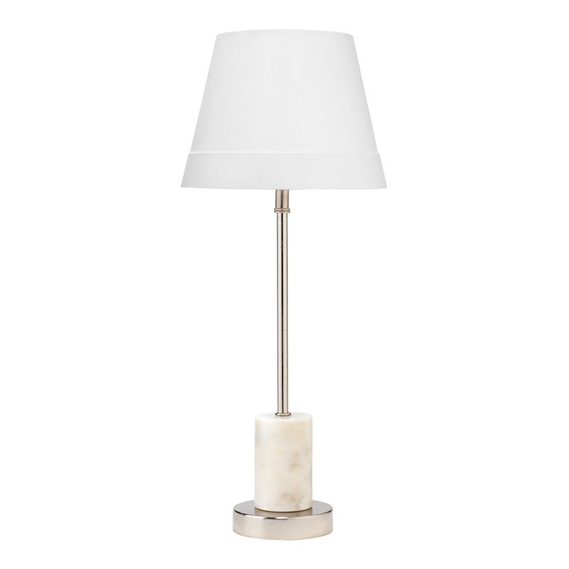 Maklaine Marble and Nickel Stick Table Lamp With Linen Shade in White