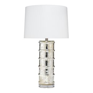 Maklaine Contemporary Antique Mercury Glass Column Table Lamp in Silver