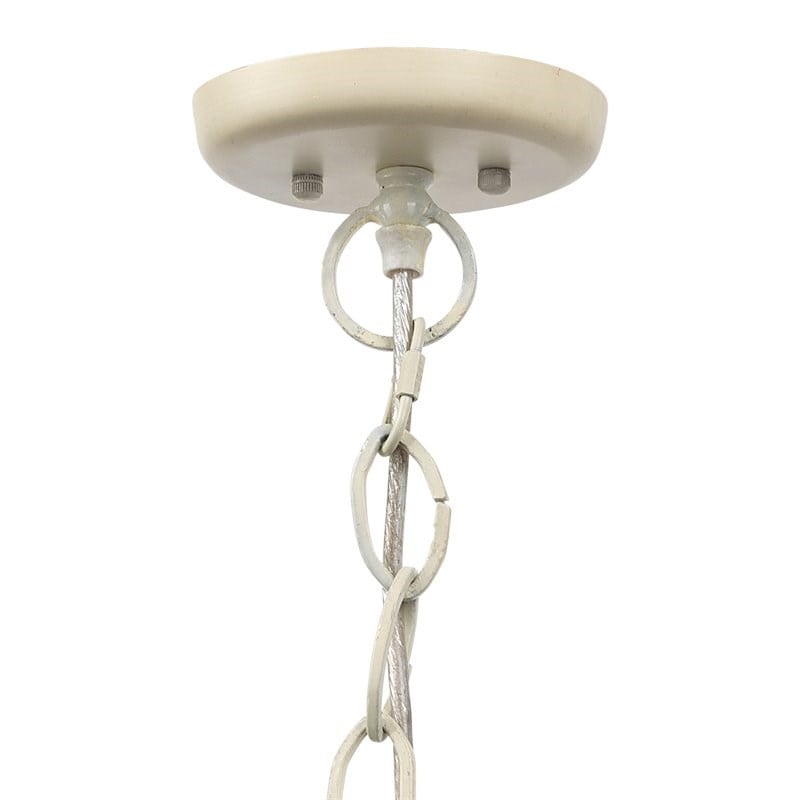 Maklaine Mango Wood Beaded Coastal Pendant Light in Off White