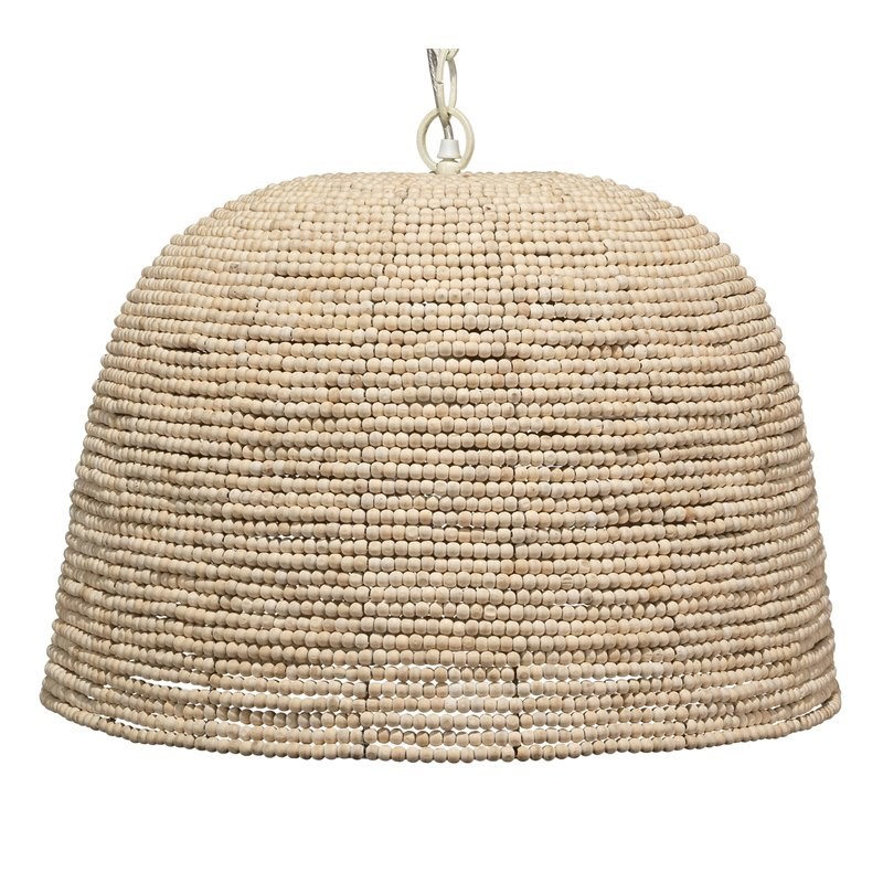 Maklaine Mango Wood Beaded Coastal Pendant Light in Off White
