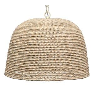 Maklaine Mango Wood Beaded Coastal Pendant Light in Off White