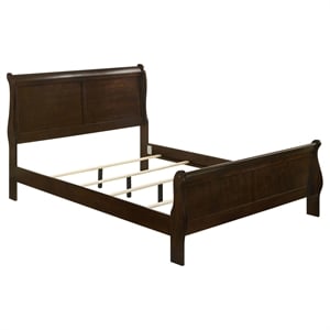 Maklaine Contemporary Eastern King Sleigh Bed in Cappuccino Wood Finish