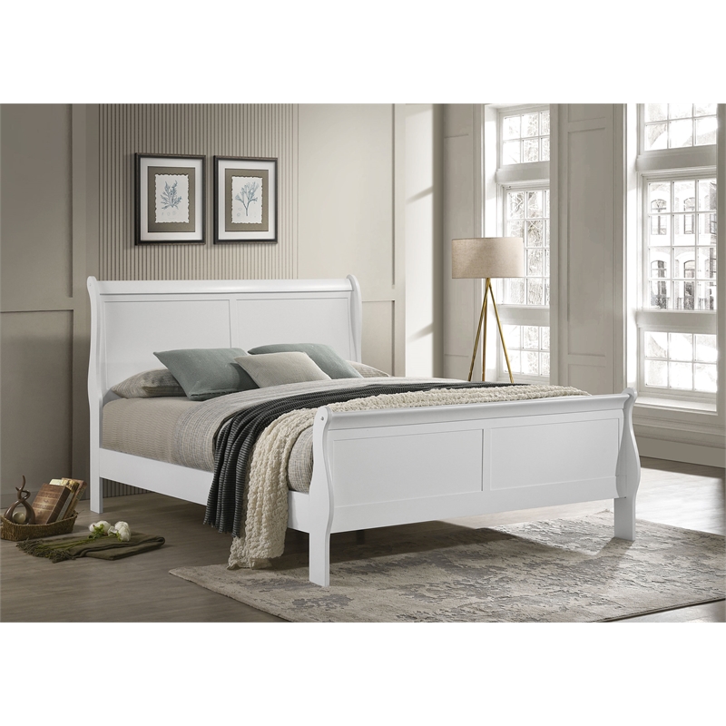 Maklaine Contemporary Full Sleigh Panel Bed MDF and White Finish
