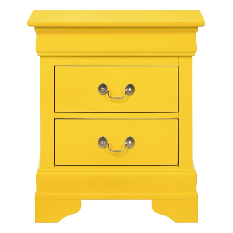 Maklaine Contemporary 2-Drawer Nightstand in Yellow with Center Guides