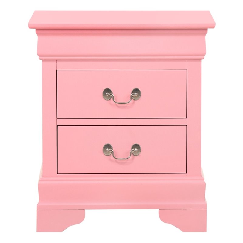 Maklaine 2-Drawer Nightstand in Pink with Dovetail Construction