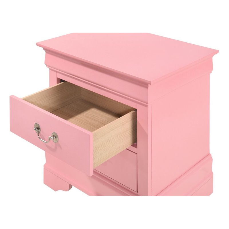 Maklaine 2-Drawer Nightstand in Pink with Dovetail Construction