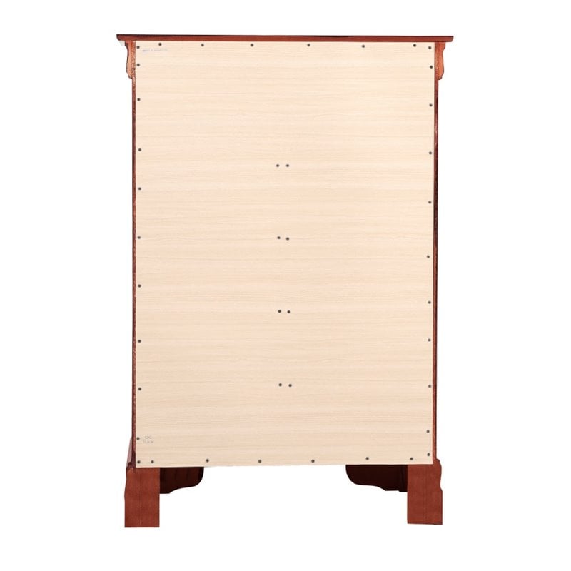 Maklaine Contemporary 5-Drawer Bedroom Chest in Cherry Engineered Wood