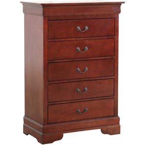 Maklaine Contemporary 5-Drawer Bedroom Chest in Cherry Engineered Wood