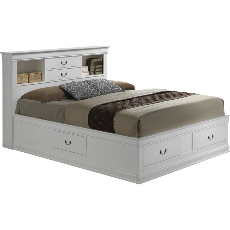 Maklaine Full Bookcase Storage Bed in Solid Wood - White Finish