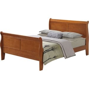 Maklaine Contemporary Queen Sleigh Bed in Oak - Classic Wood Design