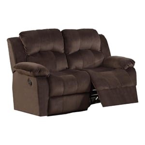 Maklaine Pine Wood Reclining Loveseat with Padded Upholstery in Brown