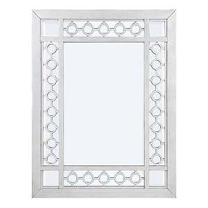 Maklaine 40&quot Ornate Wood Portrait Mirror with Round Cut Out Design in White