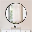Maklaine 37 Inch Round Sleek Frame Mirror with Wall Mount Hardware in Black