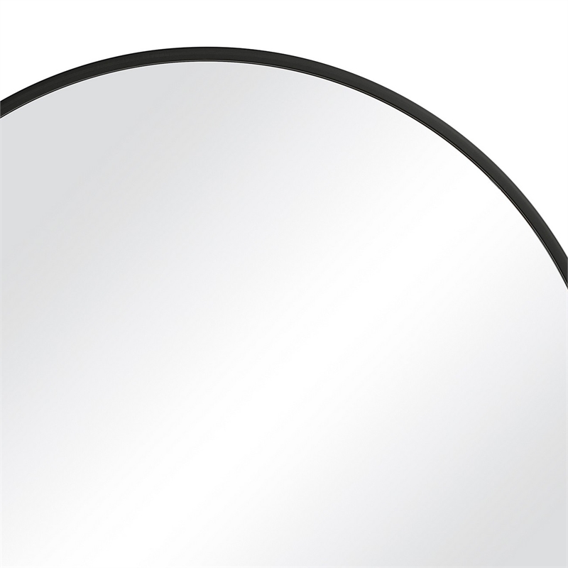 Maklaine 37 Inch Round Sleek Frame Mirror with Wall Mount Hardware in Black