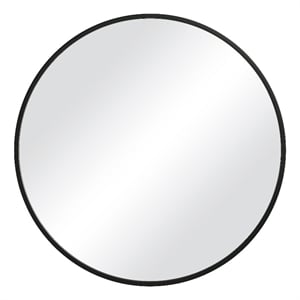 Maklaine 37 Inch Round Sleek Frame Mirror with Wall Mount Hardware in Black