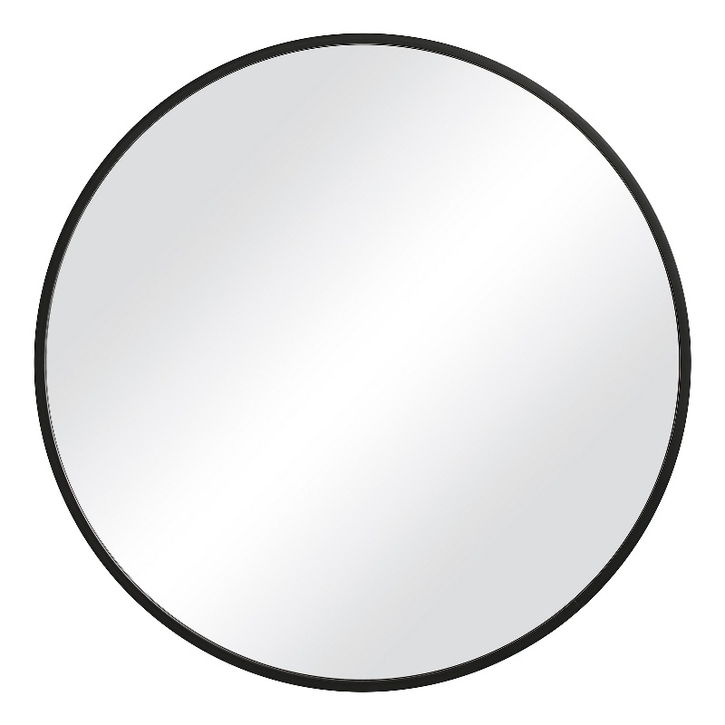 Maklaine 37 Inch Round Sleek Frame Mirror with Wall Mount Hardware in Black
