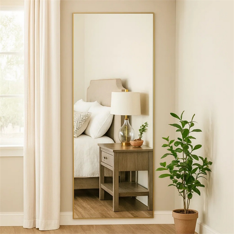 Maklaine Rectangular Polystyrene Frame Wall Mirror with Hardware in Gold
