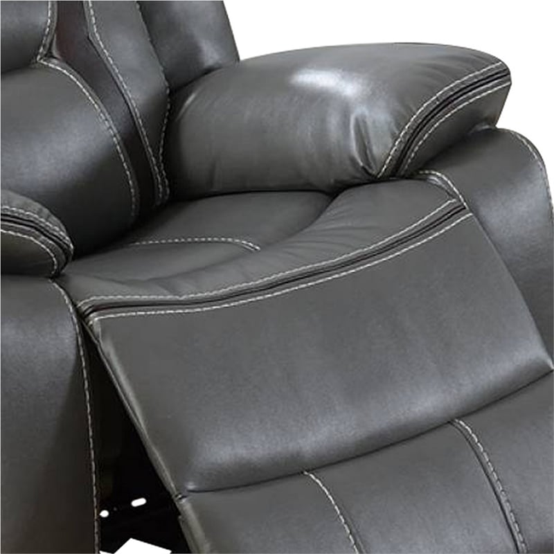 Maklaine 73 Inch Leatherette Motion Loveseat with Console in Gray