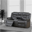 Maklaine 73 Inch Leatherette Motion Loveseat with Console in Gray