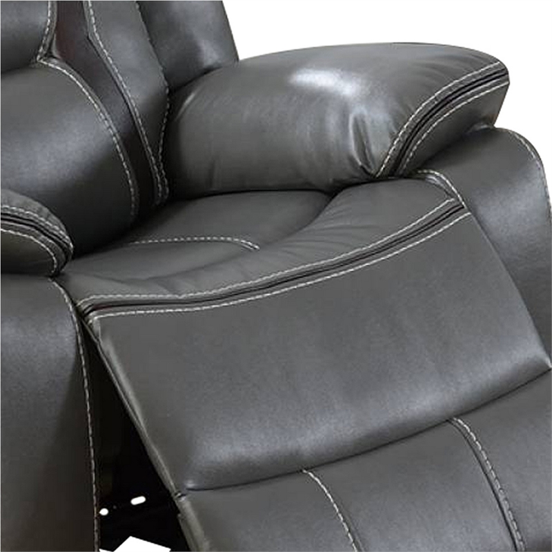 Maklaine 73 Inch Leatherette Motion Loveseat with Console in Gray