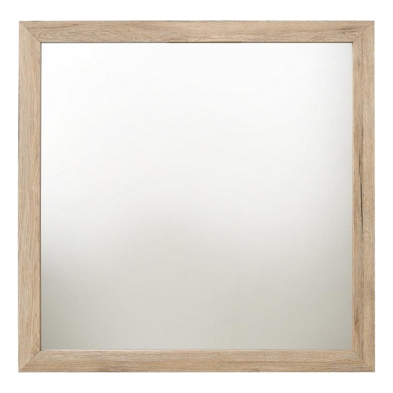Maklaine Square Shaped Wooden Mirror with Rough Hewn Texture in Brown