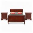 Maklaine Queen Sleigh Bed and 2-Drawer Nightstands Set in Cherry 