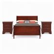 Maklaine Sleigh Bed and 2-Drawer Nightstands Set in Cherry