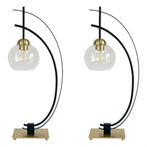 Maklaine Eclipse Aura Table Lamp Set of 2 in Matte Black and Gold