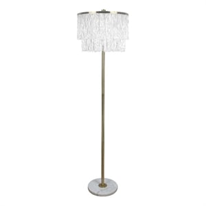 Maklaine Metal Floor Lamp with Tassel Shade and Marble Base in Soft Gold