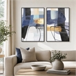 Maklaine Abstract Diptych Hand-Painted Canvas Wall Art with Blue & Gold