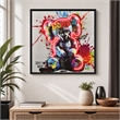 Maklaine Graffiti Bear Neon LED Canvas Art with Wood Frame in Multi-Color