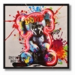 Maklaine Graffiti Bear Neon LED Canvas Art with Wood Frame in Multi-Color