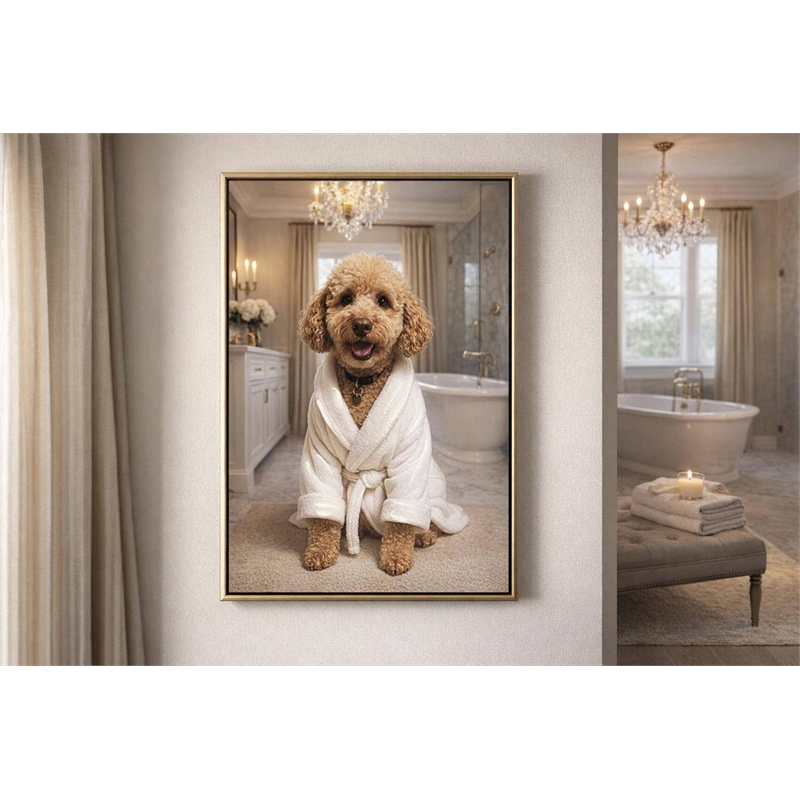 Maklaine Whimsical Poodle Portrait in Gold Frame - 24