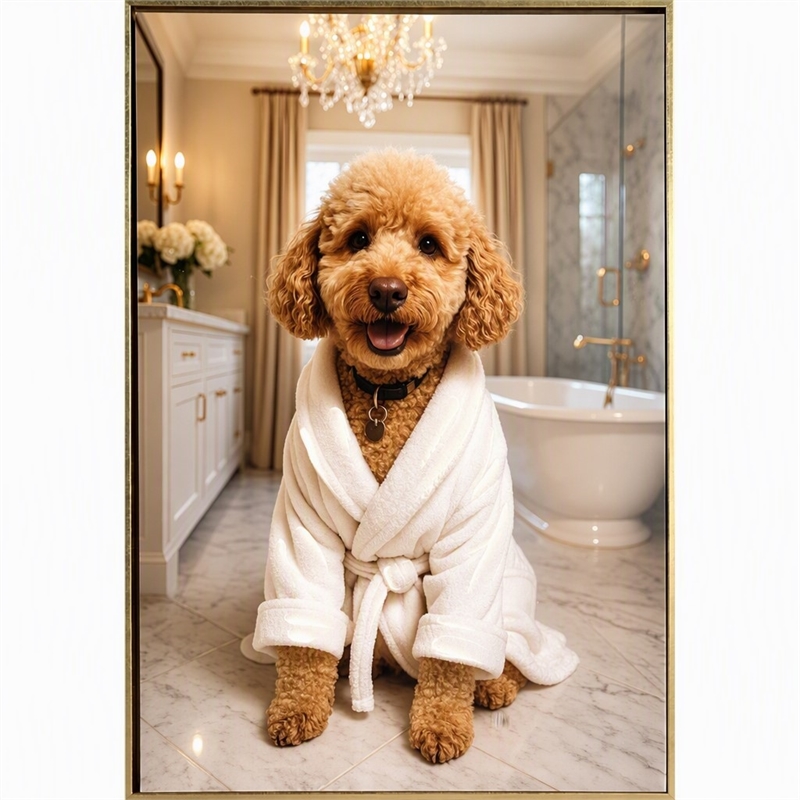 Maklaine Whimsical Poodle Portrait in Gold Frame - 24