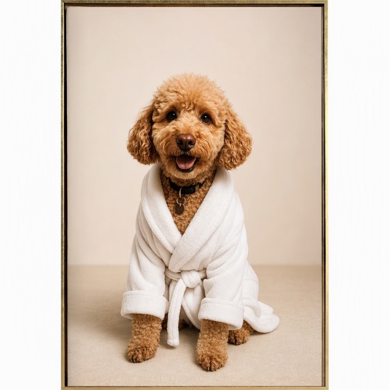 Maklaine Whimsical Poodle Portrait in Gold Frame - 24