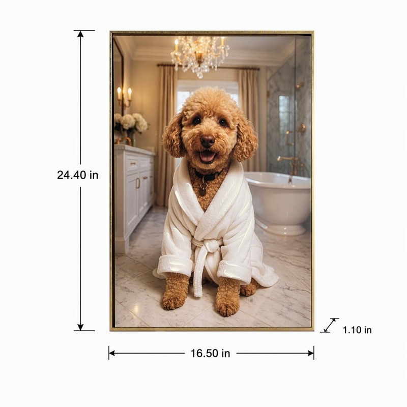 Maklaine Whimsical Poodle Portrait in Gold Frame - 24