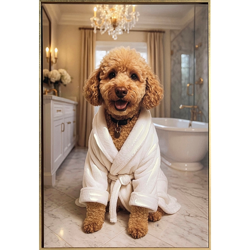 Maklaine Whimsical Poodle Portrait in Gold Frame - 24