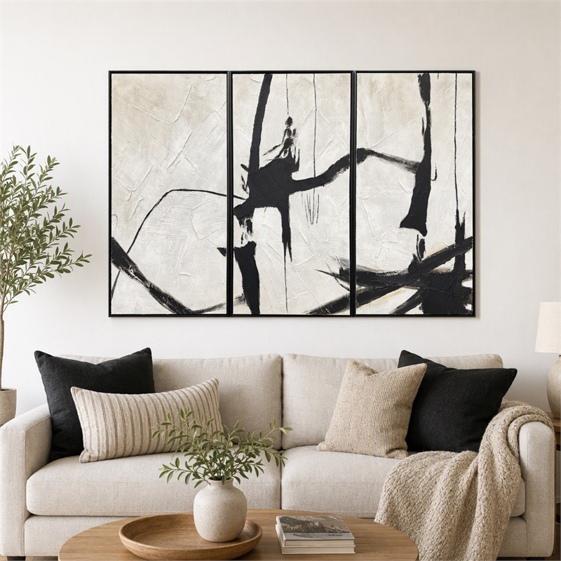 Maklaine Abstract Harmony Framed Canvas Triptych Wall Art - Set of 3