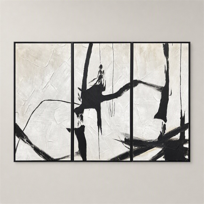 Maklaine Abstract Harmony Framed Canvas Triptych Wall Art - Set of 3