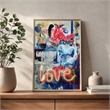 Maklaine Neon Love Graffiti Multi-Color Canvas Art with Beige Frame