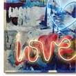 Maklaine Neon Love Graffiti Multi-Color Canvas Art with Beige Frame
